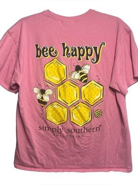 Simply Southern Collection Women's T-Shirt L Pink Cotton - Bee Happy Graphic